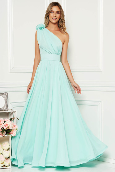 Ana Radu mint voile fabric one shoulder dress luxurious accessorized with tied waistband