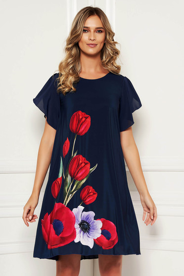 StarShinerS darkblue dress occasional cloche from veil fabric with floral print