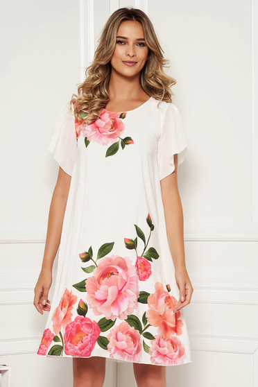 StarShinerS white dress elegant daily cloche from veil fabric with floral print with butterfly sleeves