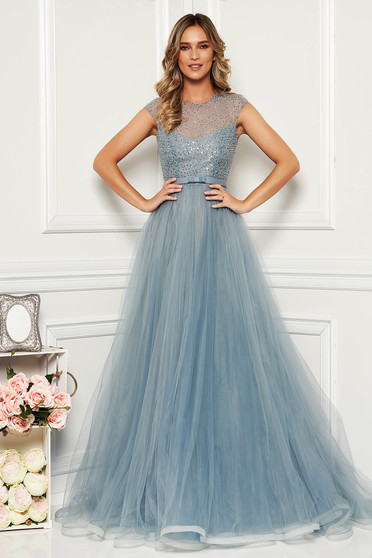 Ana Radu grey occasional net cloche dress with small beads embellished details