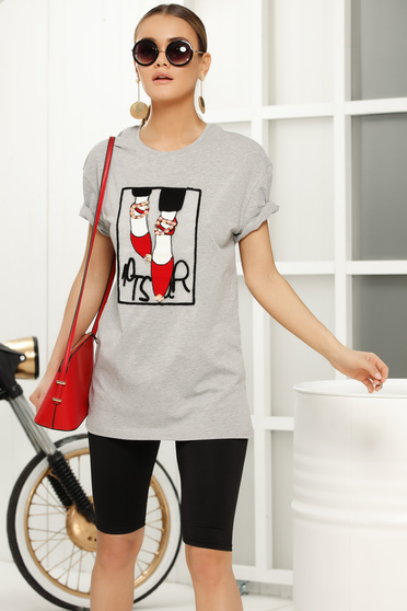 Grey casual flared t-shirt short sleeves thin fabric