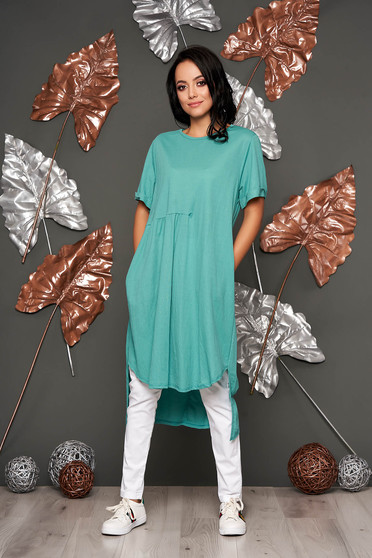 Turquoise dress casual flared short sleeves daily neckline