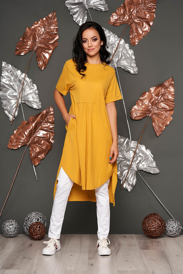 Mustard dress casual flared short sleeves daily neckline