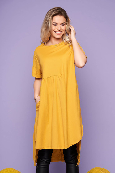 Mustard dress casual flared short sleeves daily neckline