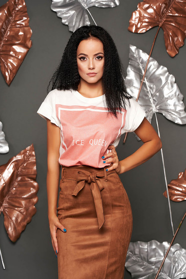 Pink casual flared t-shirt short sleeve thin fabric