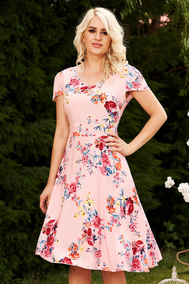 Pink dress daily with floral print cloche nonelastic fabric slightly transparent fabric