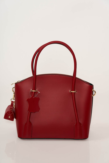 Burgundy natural leather office bag with two compartments and inside pockets