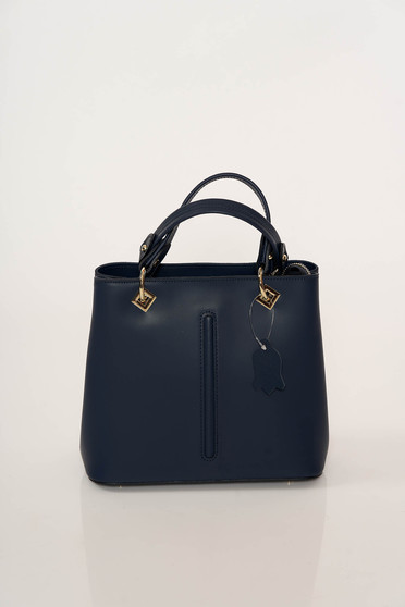 Darkblue office bag natural leather with metal accessories