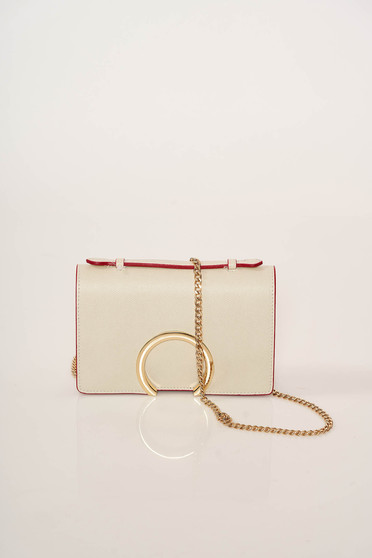 Cream occasional leather bag with metalic accessory