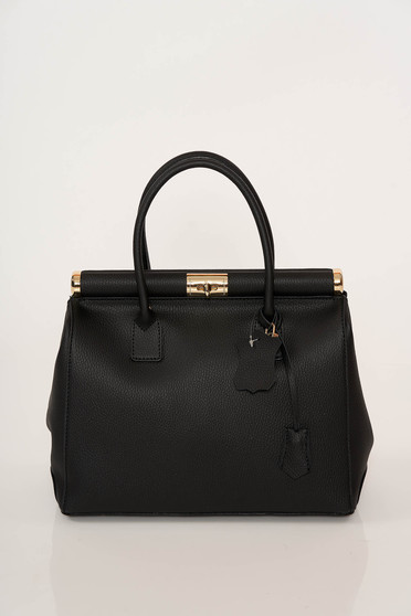 Black office bag from ecological leather short handles