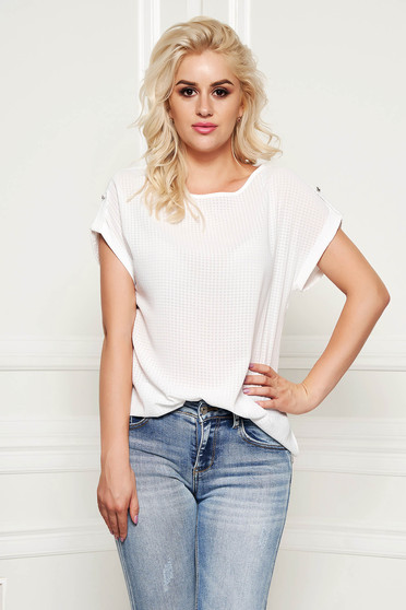 StarShinerS white women`s blouse elegant flared thin fabric transparent fabric