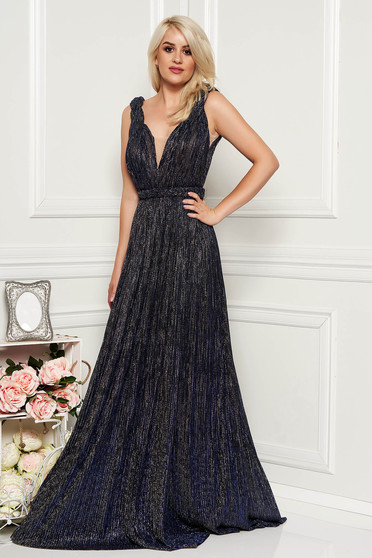 Darkblue occasional cloche dress with push-up cups with v-neckline