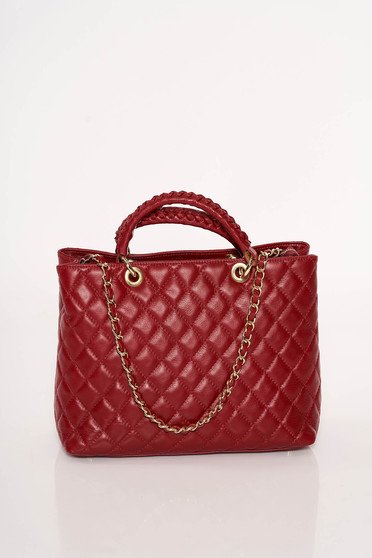 Burgundy bag office natural leather long chain handle