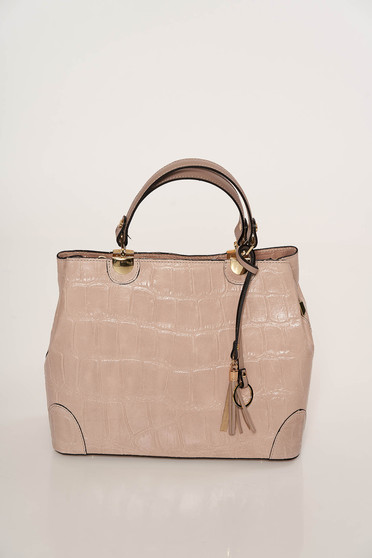 Lightpink bag elegant short handles dettachable shoulder strap snake print natural leather
