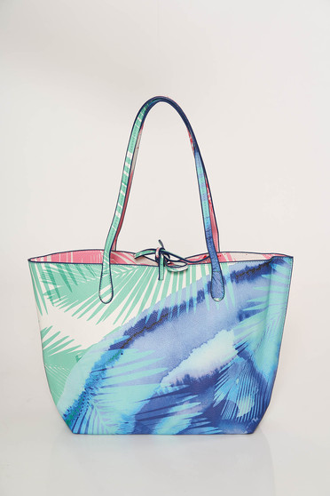 Lightblue bag casual medium handles with floral print ribbon fastening