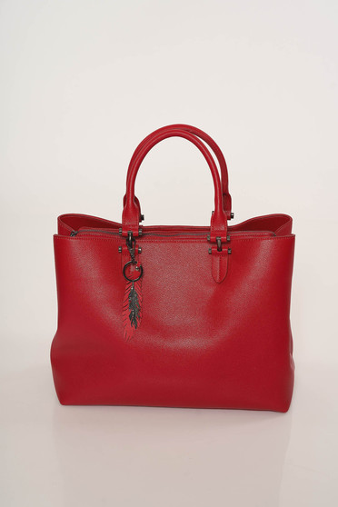 Red bag office from ecological leather short handles