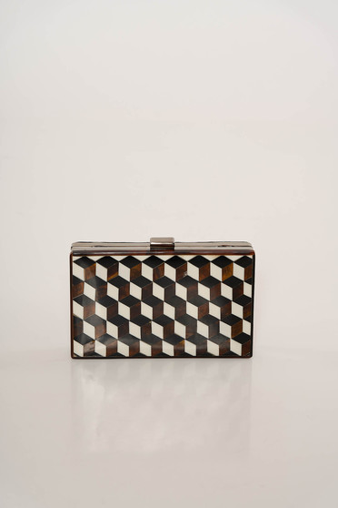 Black elegant bag with geometrical print long chain handle