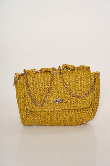 Mustard bag casual from braided fabric long chain handle