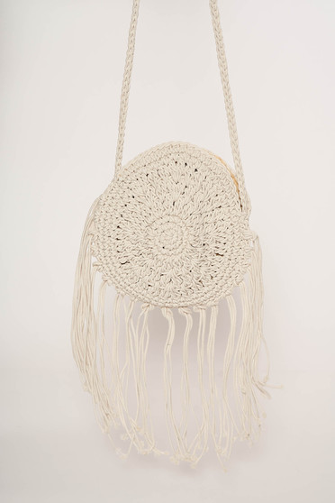 Nude bag casual with fringes includes a long handle thick fabric
