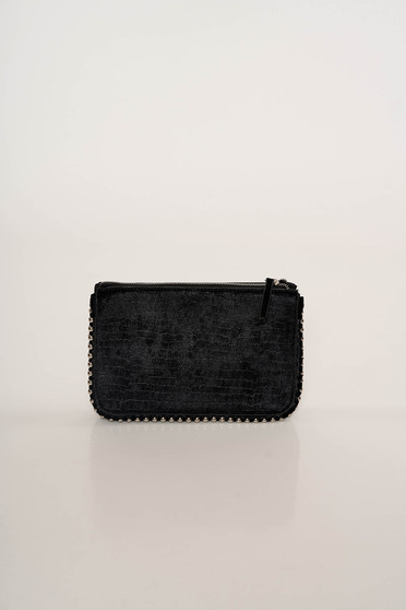 Black bag elegant velvet snake print long chain handle