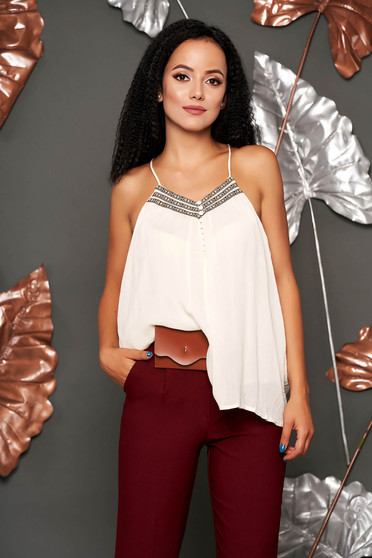 Ivory top shirt casual with straps with deep cleavage flared