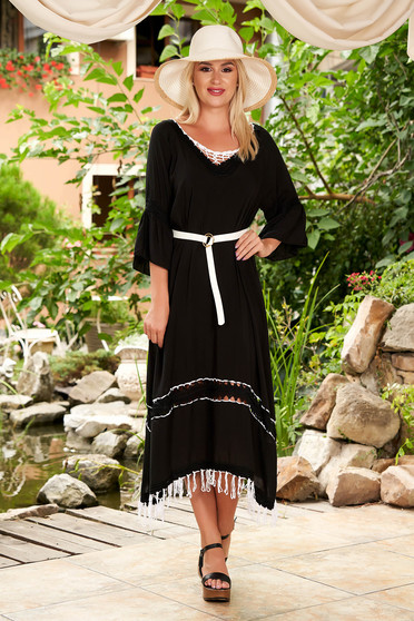 Black dress beach wear flared cotton with bell sleeve