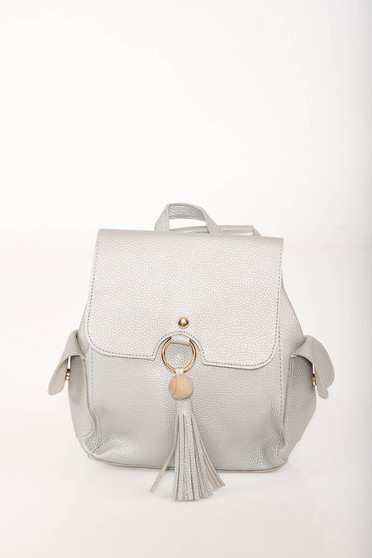 Silver backpacks casual faux leather lateral pockets adjustable straps