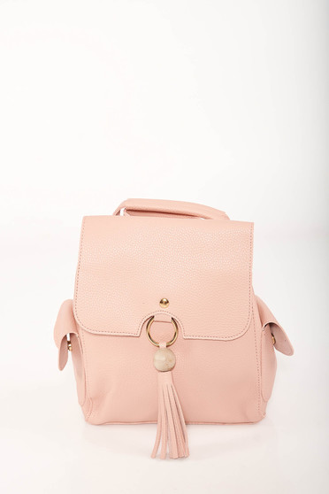 Pink backpacks casual faux leather lateral pockets adjustable straps