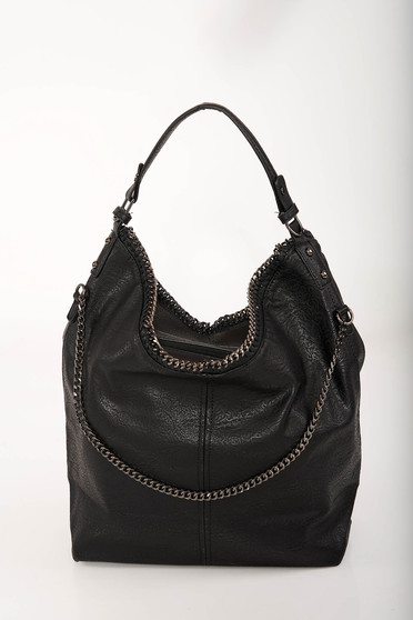 Black bag casual from ecological leather short handles long chain handle