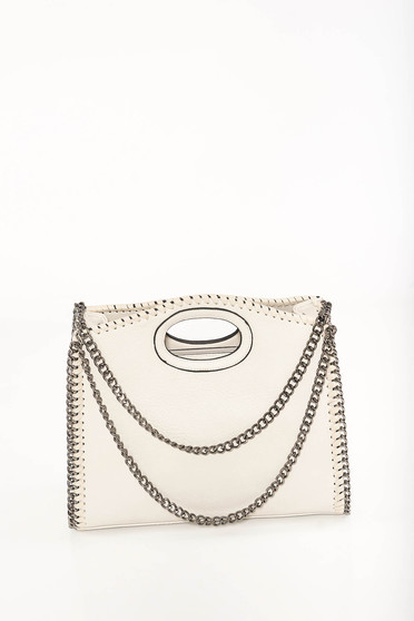 Cream bag casual faux leather short handles dettachable shoulder strap