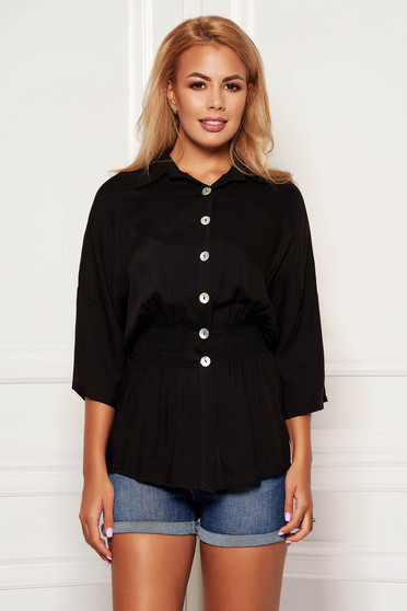 Black women`s shirt casual with elastic waist with 3/4 sleeves
