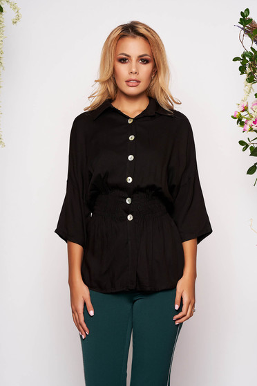 Black women`s shirt casual with elastic waist with 3/4 sleeves