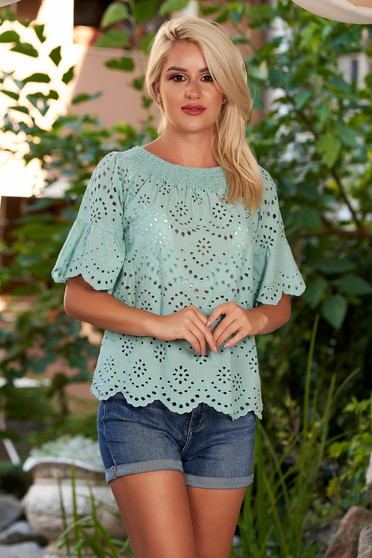 Mint women`s blouse casual cotton flared naked shoulders with bell sleeve