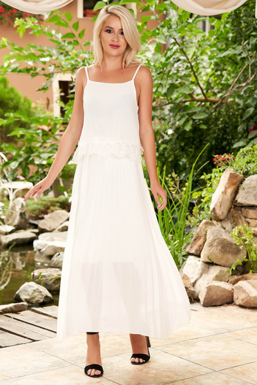 White dress daily midi flared from veil fabric folded up with straps