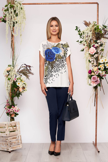 Darkblue lady set elegant 2 pieces with trousers cotton with floral print