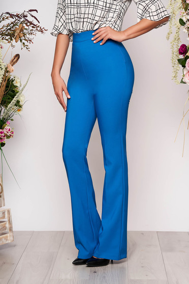 Blue trousers elegant long medium waist with easy cut