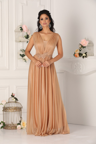 Gold dress occasional cloche with push-up cups with v-neckline from veil fabric