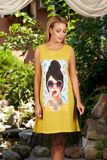 Khaki dress casual a-line sleeveless with graphic details