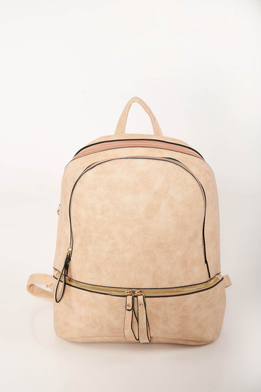 Cream casual backpacks from ecological leather adjustable straps with zipper
