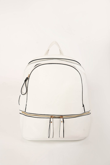 White casual backpacks from ecological leather adjustable straps with zipper