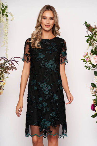 Darkgreen dress elegant occasional midi straight laced with inside lining