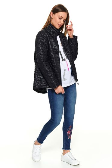 Black short cut long sleeved casual jacket with pockets with turtle neck and easy cut