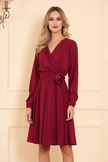 StarShinerS burgundy dress occasional midi cloche airy fabric with elastic waist long sleeved wrap over front