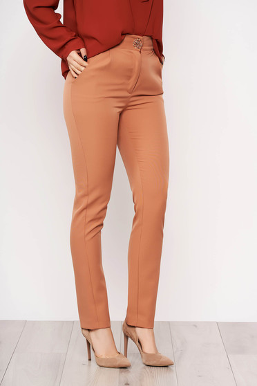 Cappuccino trousers elegant straight cloth slightly elastic fabric with pockets