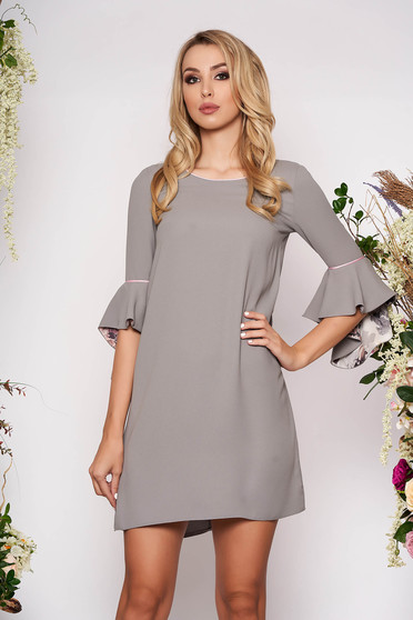 StarShinerS grey dress elegant short cut flared neckline with 3/4 sleeves with bell sleeve without clothing