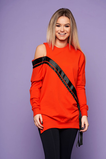 Orange women`s blouse casual cotton long sleeve neckline one shoulder