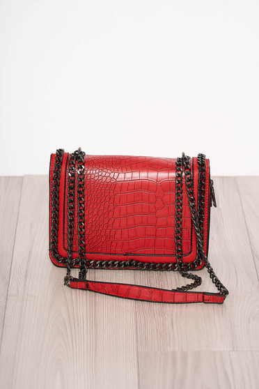 Red bag elegant from ecological leather snake print zipper accessory