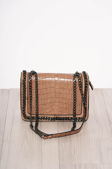 Brown bag elegant from ecological leather snake print zipper accessory