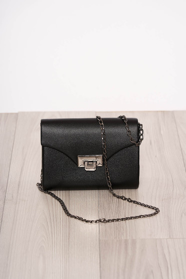 Black bag occasional faux leather long chain handle detachable chain