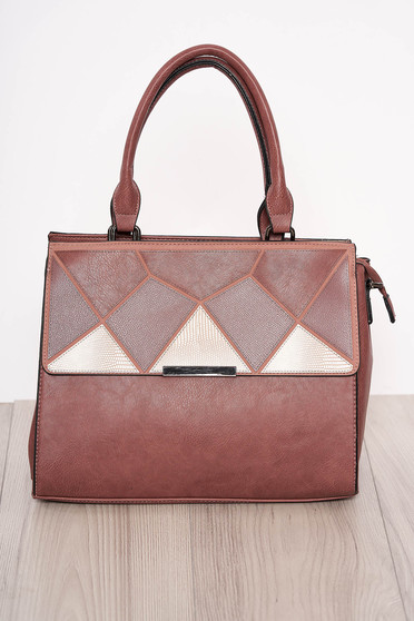 Purple bag elegant faux leather short grab handles and single long detachable handle